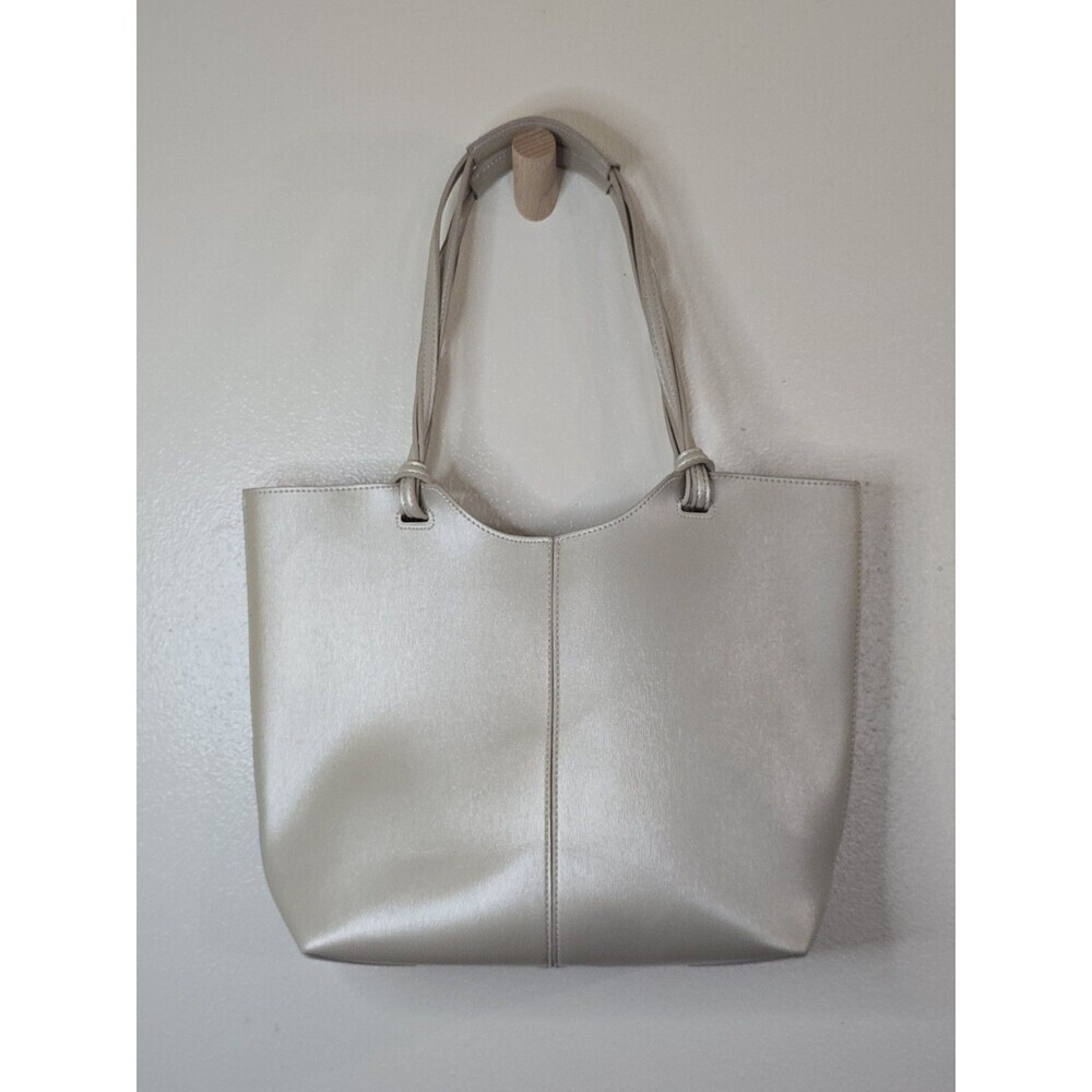 Neiman Marcus Champagne Gold Metallic Faux Leather Large Tote Shoulder Bag